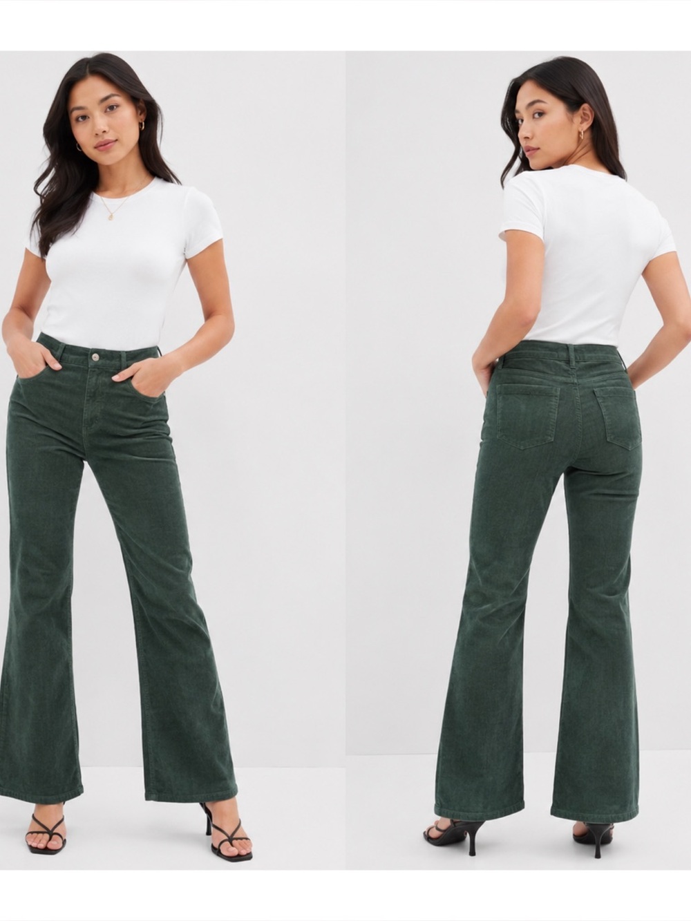 NWT LOFT Green Corduroy Flare Pant High Rise Retro WideLeg Bootcut Womens 12 NEW